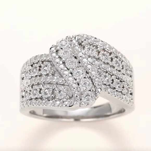 18k White Gold Pave Diamond Ring Band Wide Ring Band - Picture 1 of 7